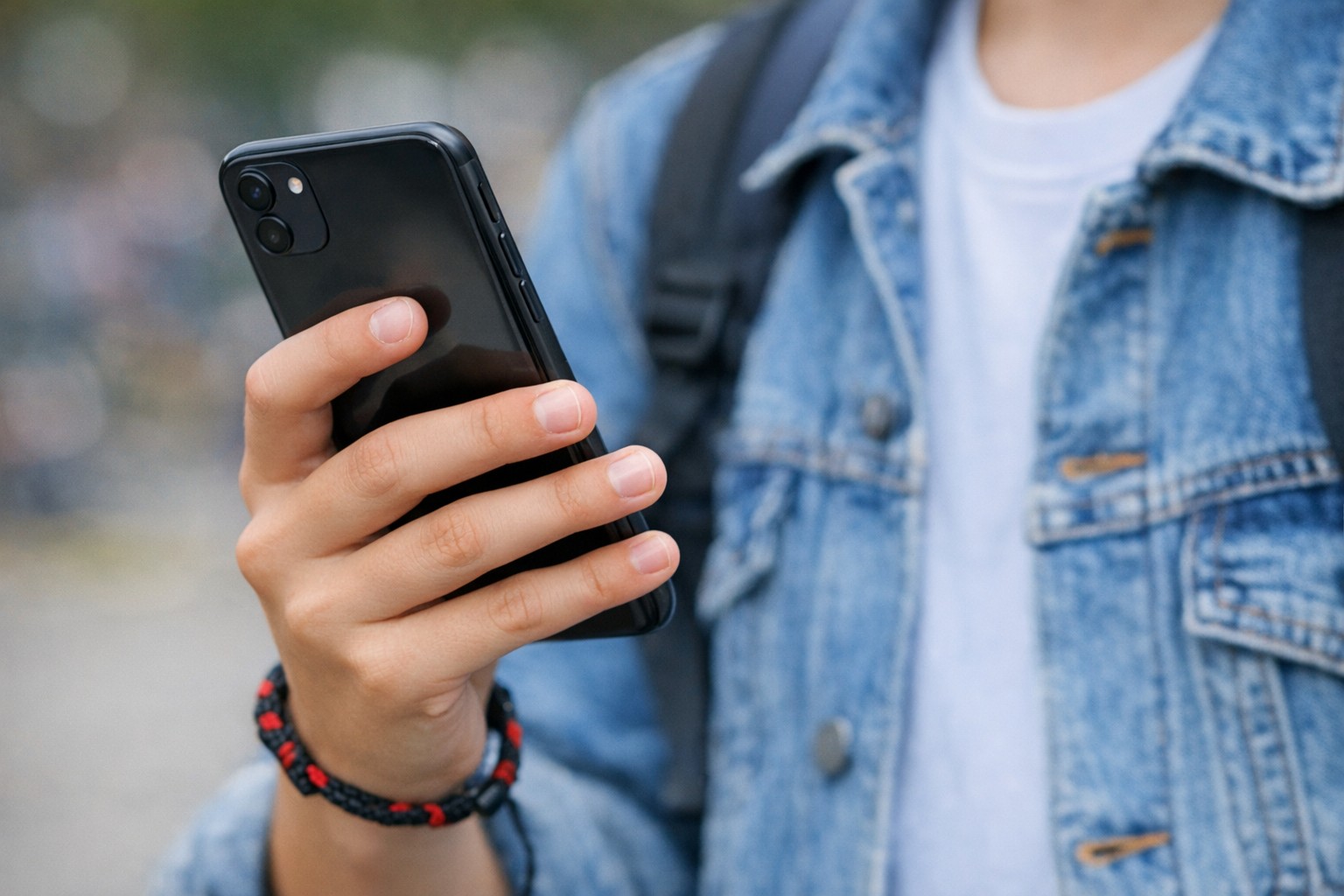 hand som håller i mobiltelefon (genrebild)